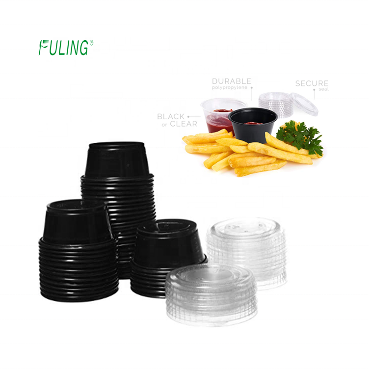 restaurant to go black disposal 35ml  souffle cup round dipping sauce packaking container plastic takeaway food sauce cups