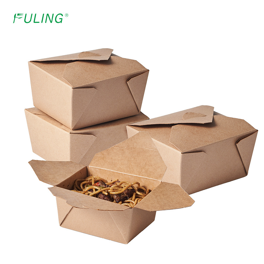 FULING Paper Food Containers Disposable Boxes Food Packaging Containers Disposable Kraft Paper Food Box