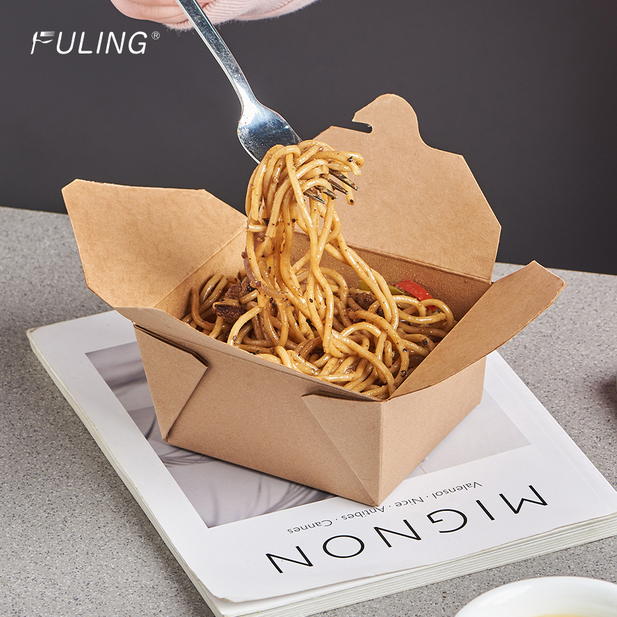 FULING Paper Food Containers Disposable Boxes Food Packaging Containers Disposable Kraft Paper Food Box