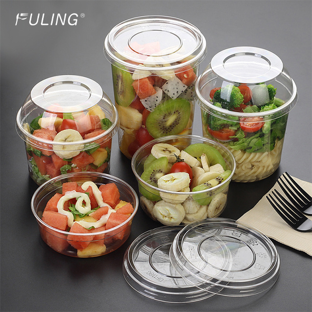 Disposable plastic PET deli container for fruit dessert nut salad and snacks clear packing box with lid