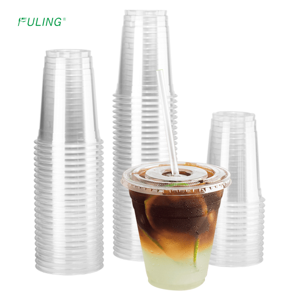 FULING Premium Plastic U-Rim Cold Cups 12 16 24 32 oz Transparent disposable smoothie milktea bubble tea plastic cups