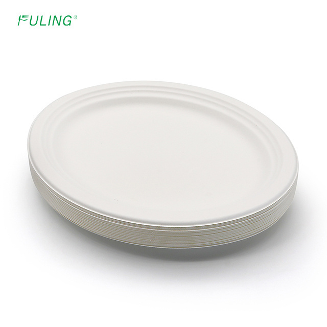 FULING 100% Compostable Oval Paper Plates 10 inch Disposable Bagasse Natural Biodegradable Sugarcane Plates