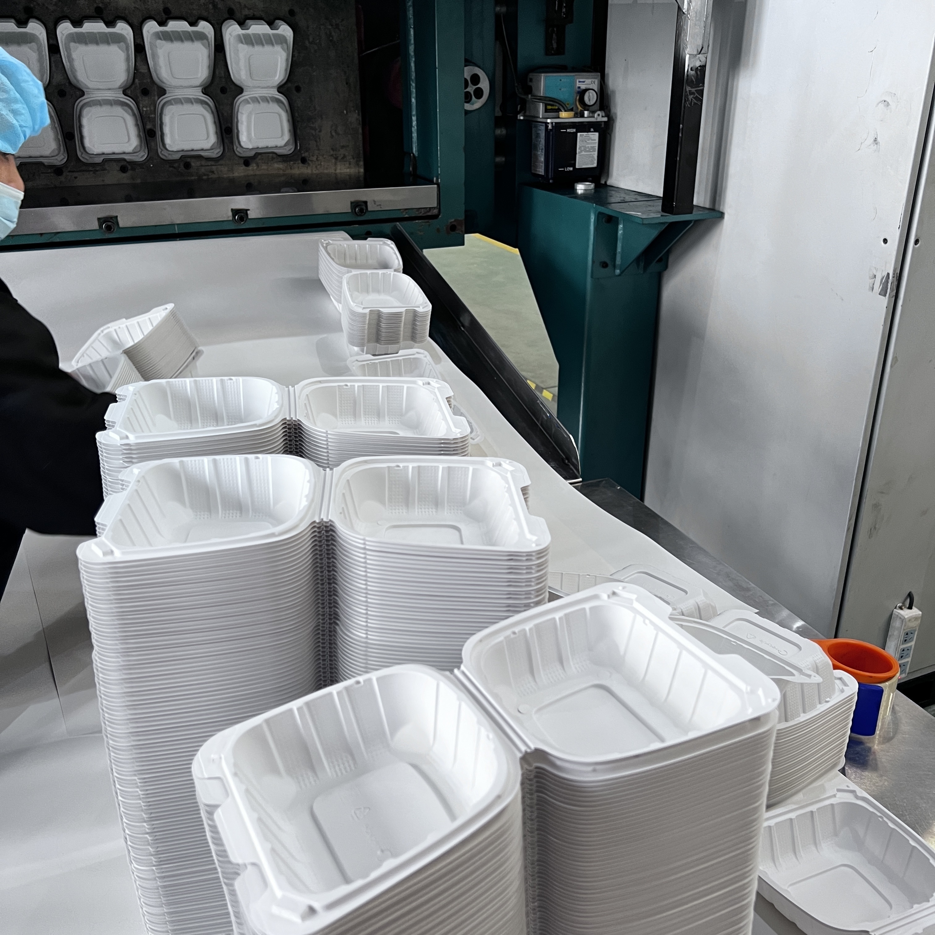 takeout container disposable biodegradable hard togo foam mfpp compartment plastic hinged food container