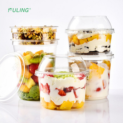 Disposable plastic PET deli container for fruit dessert nut salad and snacks clear packing box with lid