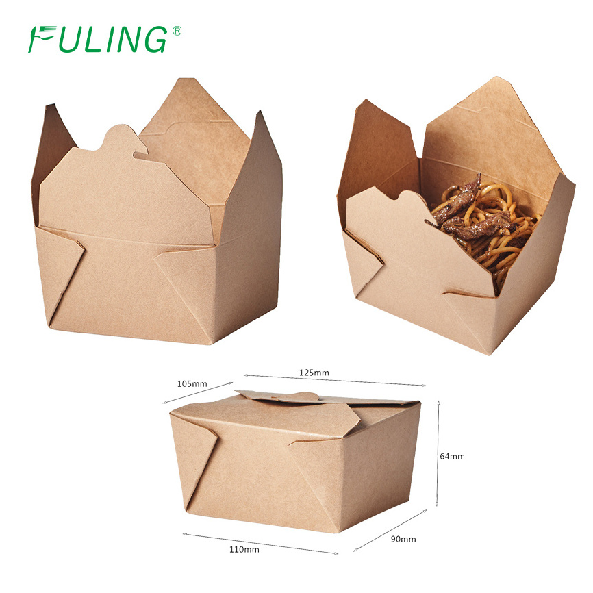 FULING Paper Food Containers Disposable Boxes Food Packaging Containers Disposable Kraft Paper Food Box