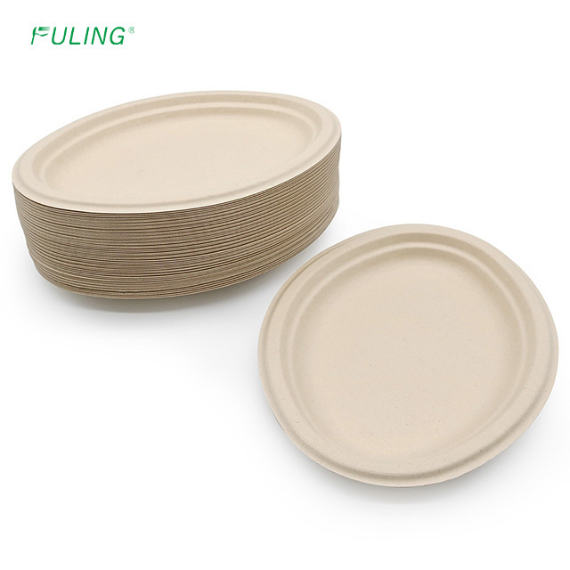 FULING 100% Compostable Oval Paper Plates 10 inch Disposable Bagasse Natural Biodegradable Sugarcane Plates