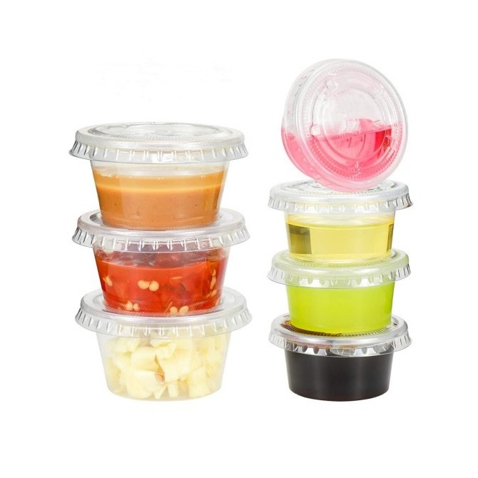 taizhou fuling disposable clear 1oz 2oz plastic portion cups small sauce containers with lids