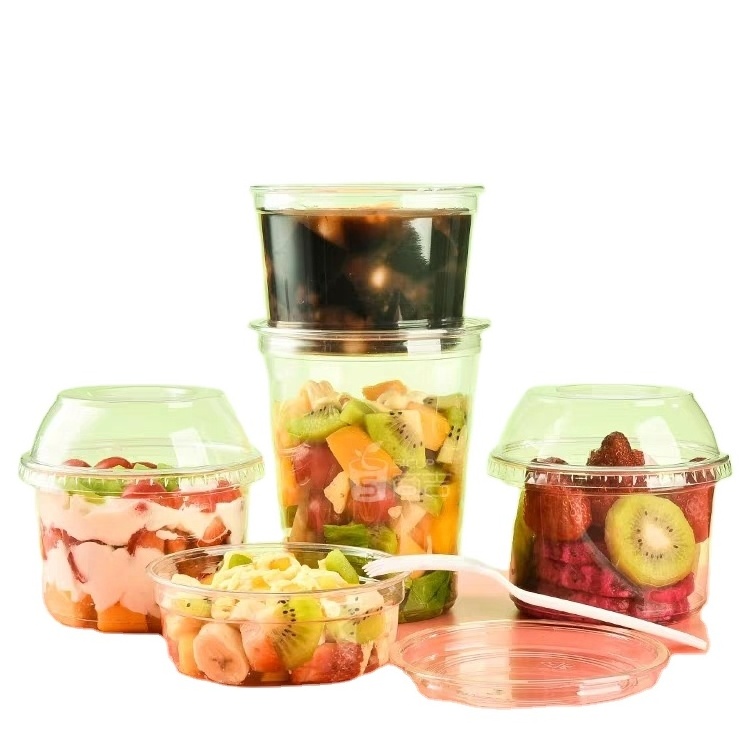 Disposable plastic food deli container fruit salad cake ice cream container to go food bowls packing box 8/16/24/32oz