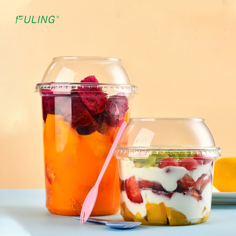 Disposable plastic PET deli container for fruit dessert nut salad and snacks clear packing box with lid