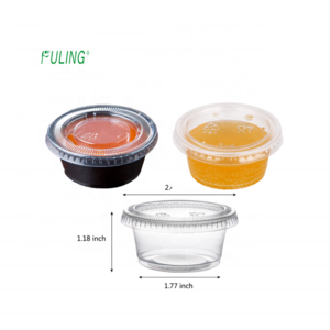 Fuling 31years supplier  disposable Small plastic sauce cup 2 oz pudding portion condiment cups with Lids,  jello shot cups