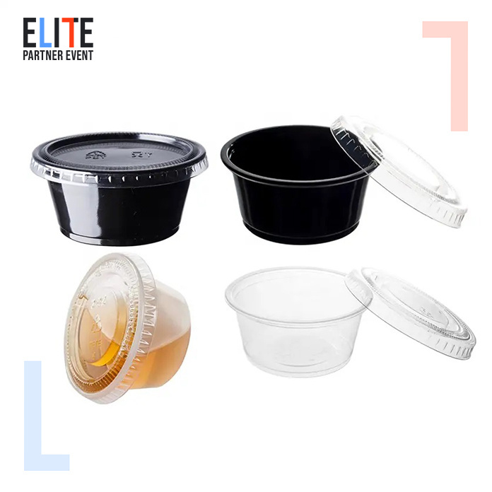 restaurant to go black disposal 35ml  souffle cup round dipping sauce packaking container plastic takeaway food sauce cups