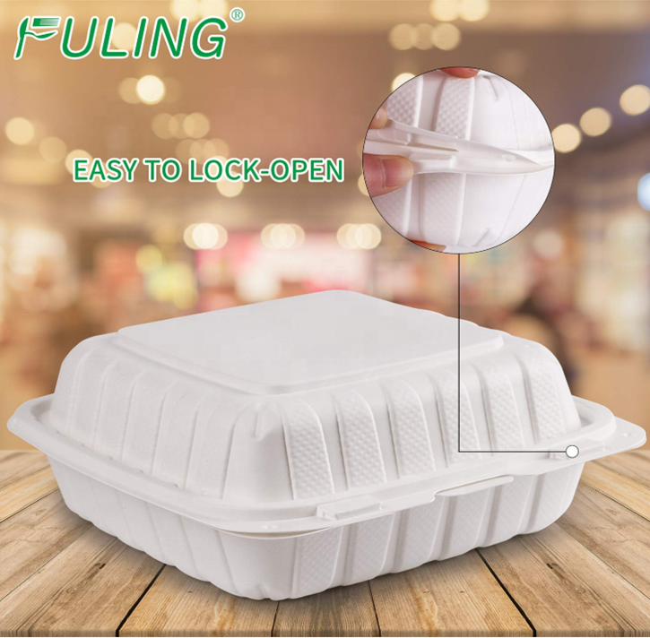 takeout container disposable biodegradable hard togo foam mfpp compartment plastic hinged food container