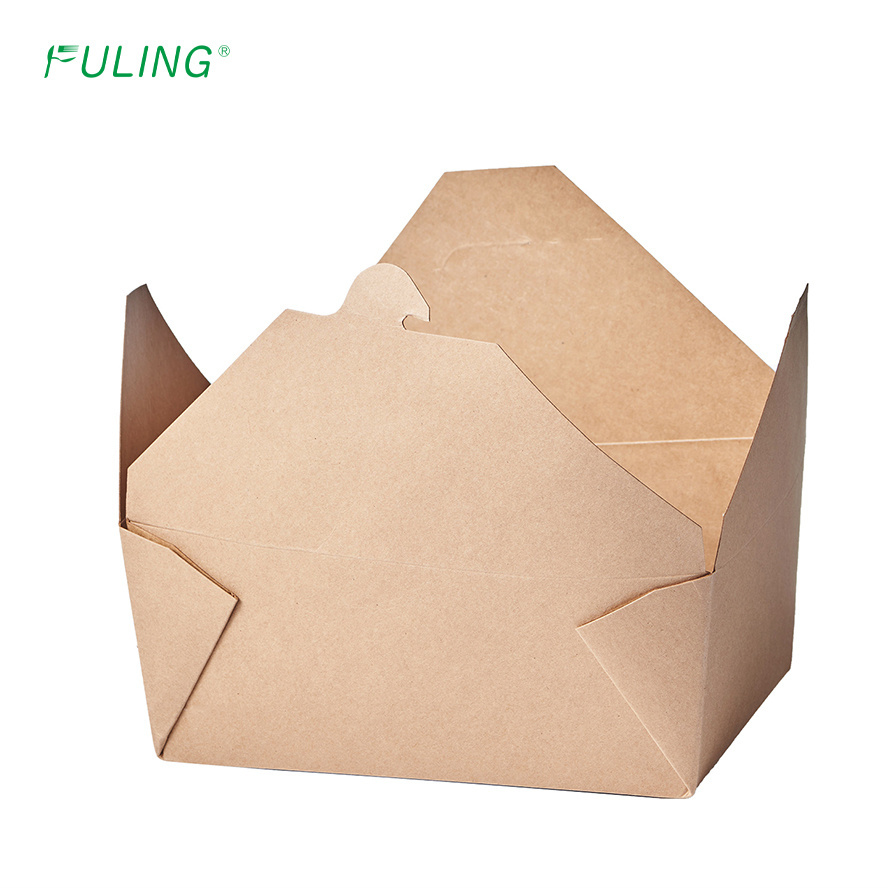 FULING Restaurant Disposable Kraft Paper Food To Go Box Leak Grease Resistant Kraft Lunch Meal Food Box Take Out Food Containers