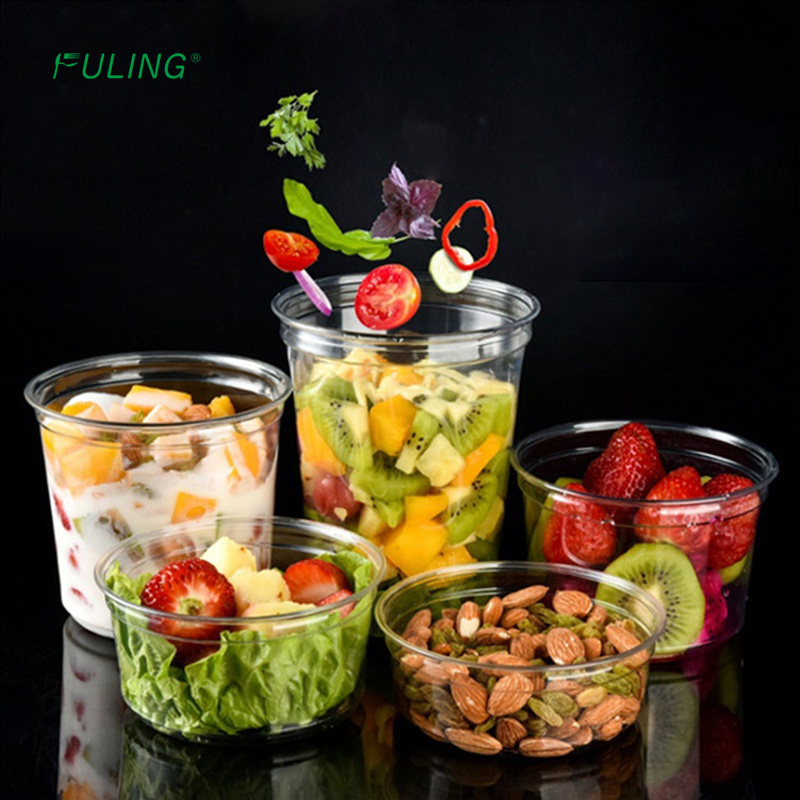 Disposable plastic PET deli container for fruit dessert nut salad and snacks clear packing box with lid