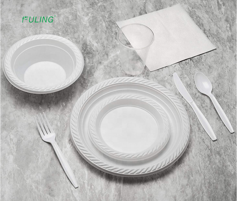 Fashionable Eco Frirndly Big Party Pack Dinner Plates Ps Plate Color Plastic Round Plastic Solid Disposable White Plate Dish