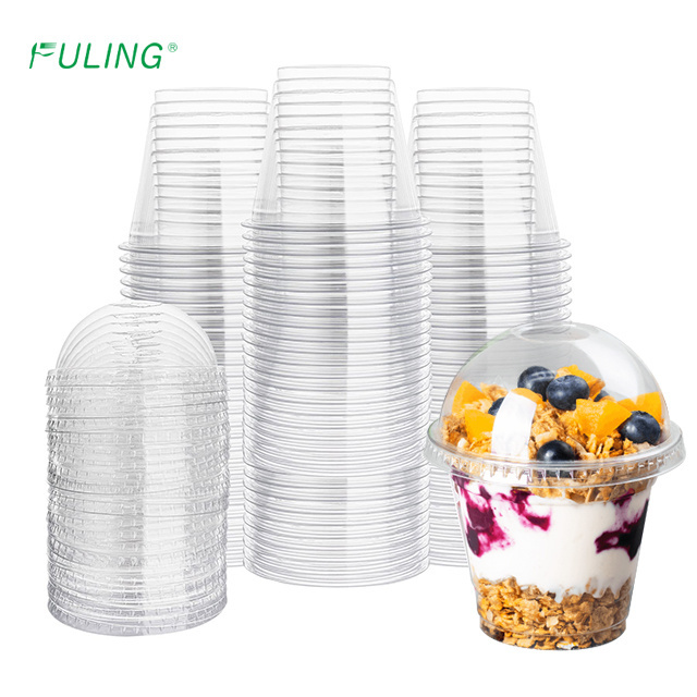 FULING disposable cold drink coffee cups custom printed clear 12 16 24 oz PP PET plastic cup with lid