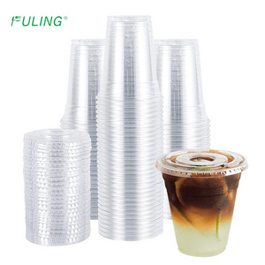 FULING disposable cold drink coffee cups custom printed clear 12 16 24 oz PP PET plastic cup with lid