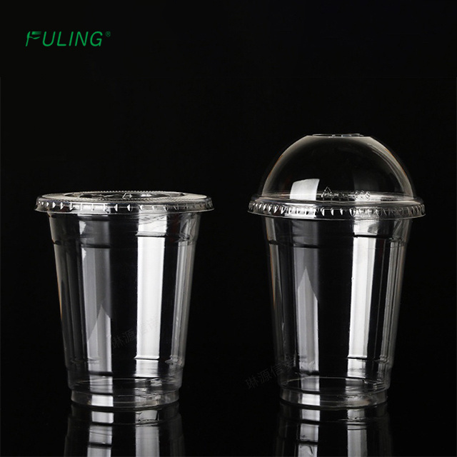 FULING disposable cold drink coffee cups custom printed clear 12 16 24 oz PP PET plastic cup with lid