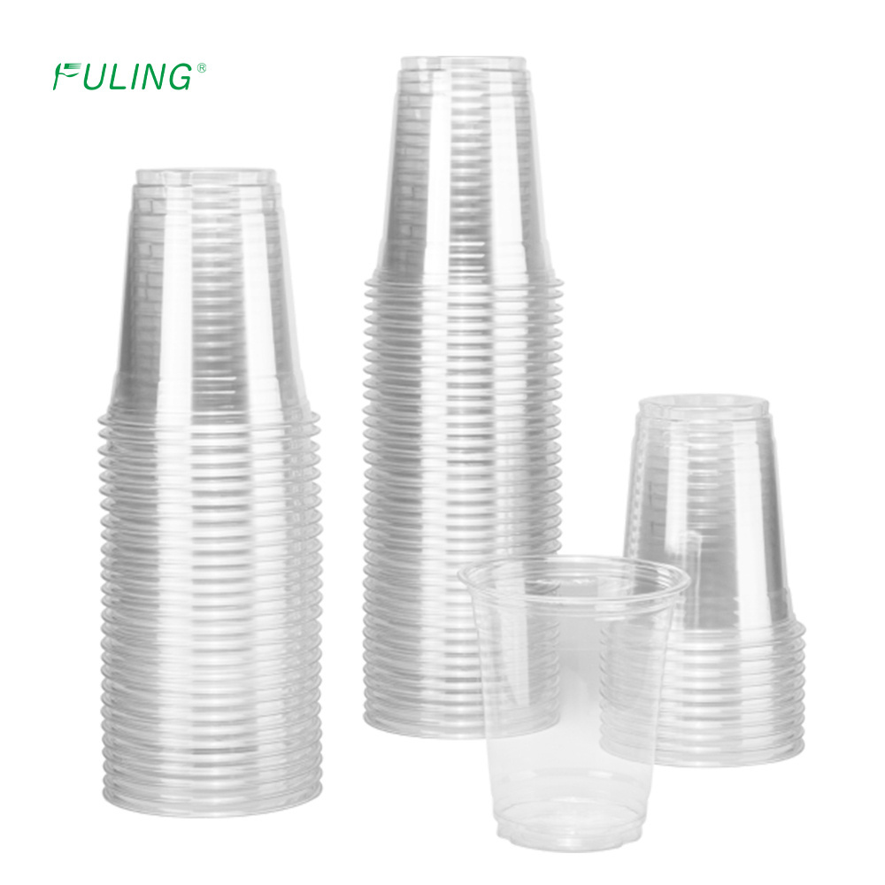 FULING disposable cold drink coffee cups custom printed clear 12 16 24 oz PP PET plastic cup with lid