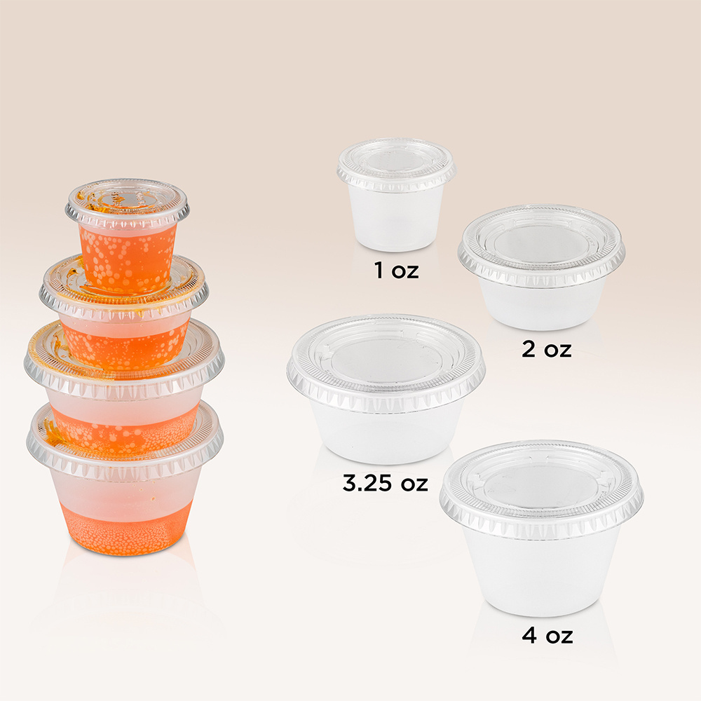 Disposable Plastic Portion Cups With Lids Meal Prep Containers 1/1.5/2/3.25/4/5.5 oz  OZ Sauce Cups Dressing Cup Tableware