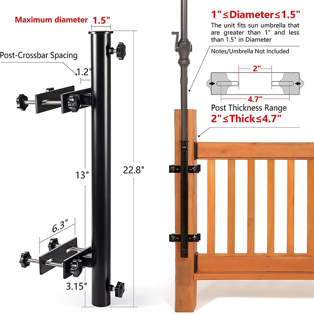 Patio Umbrellas Bases Heavy Duty Black Umbrella Holder for Outdoor Fix Deck Railing Sun Umbrella Base Stand