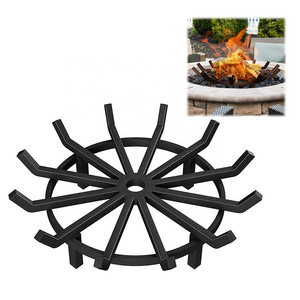 Wrought Iron Fire Grate Round Spider Log Wheel Heavy Duty Grate for Wood Burning Metal Fireplace Grate