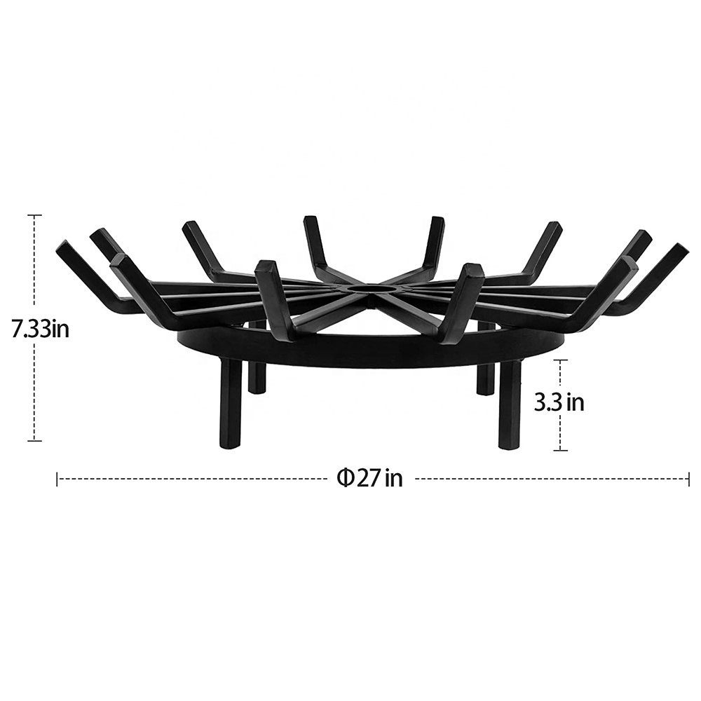 Wrought Iron Fire Grate Round Spider Log Wheel Heavy Duty Grate for Wood Burning Metal Fireplace Grate