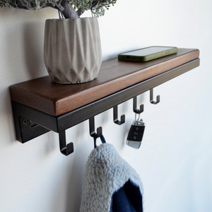 Entryway Floating Coat Rack Wall Mount Wood Shelves For Wall with Hooks Folding Coat Rack