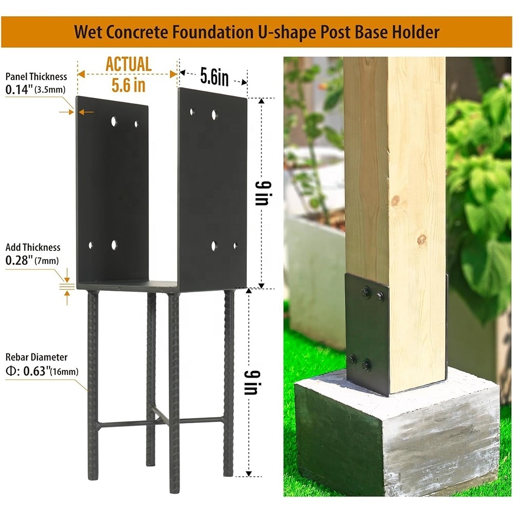 Heavy Duty U Shape Concrete Fence Post Holder for Post Base Wood Gazebo Deck Railing