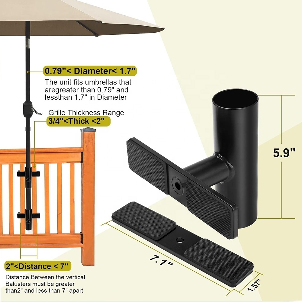 Adjustable Patio Umbrella Holder Outdoor Stand Metal Clamp Umbrella Base for Fixed Deck Railing and Poles