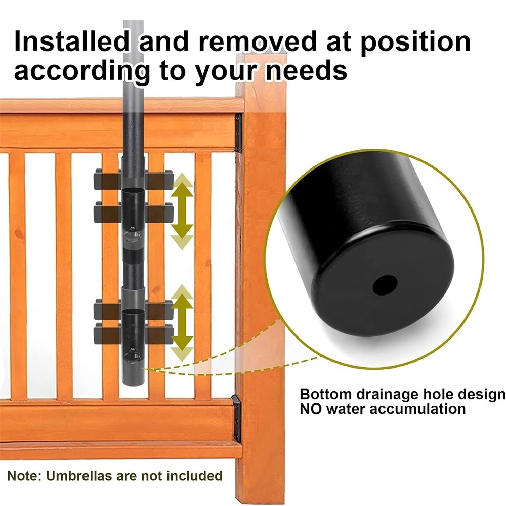 Adjustable Patio Umbrella Holder Outdoor Stand Metal Clamp Umbrella Base for Fixed Deck Railing and Poles