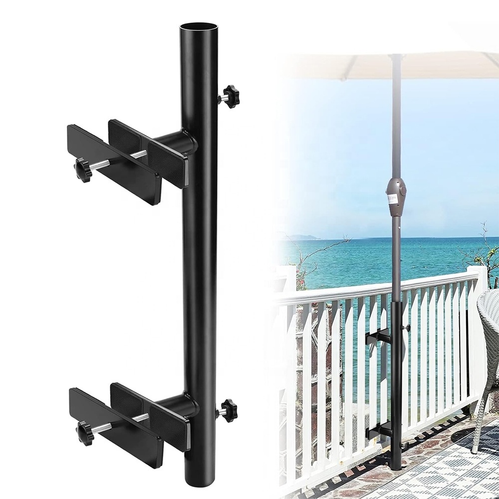 Patio Umbrella Holder Outdoor Umbrella Base Metal Stand Clamp for Fixed Deck Railing and Poles