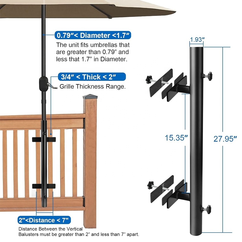 Patio Umbrella Holder Outdoor Umbrella Base Metal Stand Clamp for Fixed Deck Railing and Poles