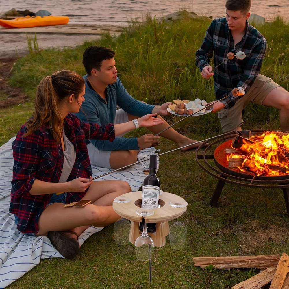 Wine Table for Outdoor Beach Garden Portable Small Wine Table with Glass Bottle Holder for Camping