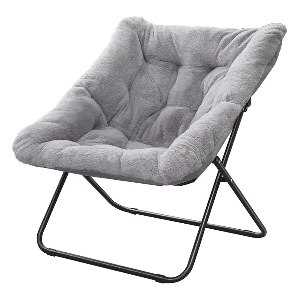 Oversize Sofa Folding Chair Shaggy Lounge chair Living Room Bedroom Moon Chair with Metal Frame