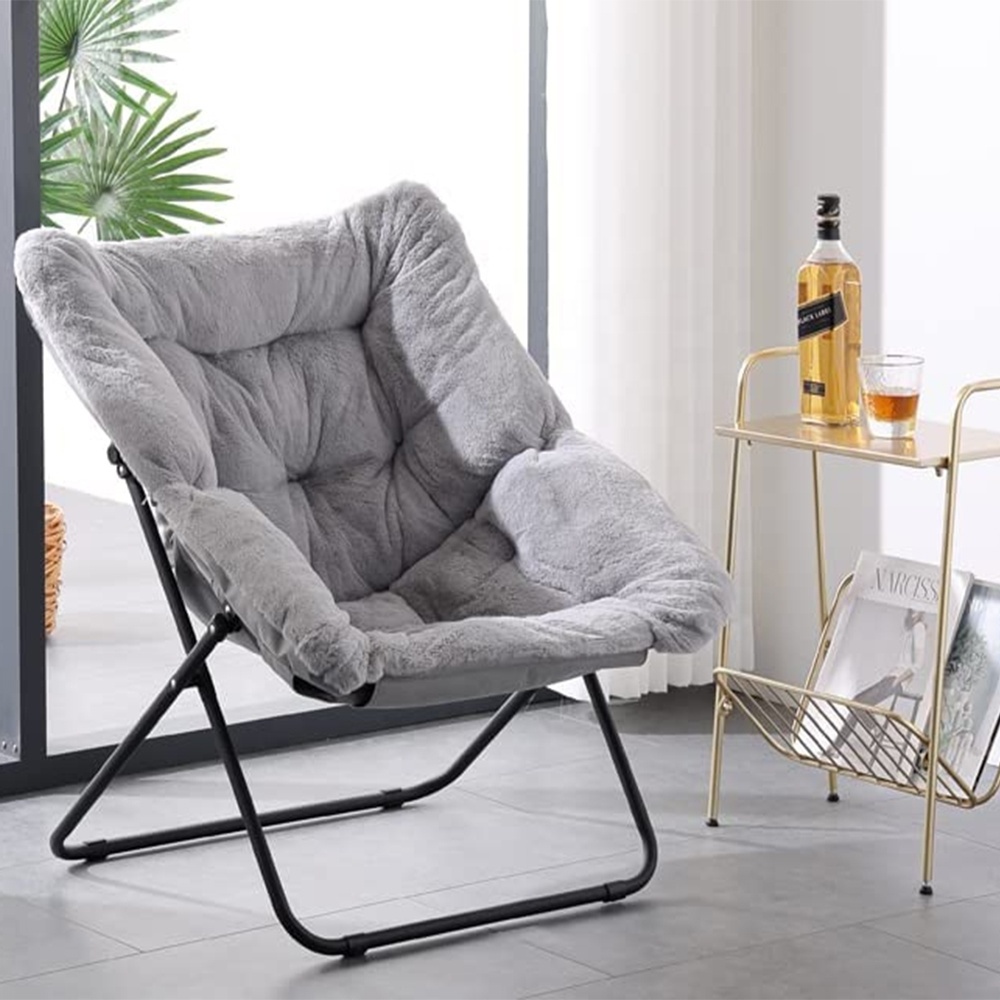 Oversize Sofa Folding Chair Shaggy Lounge chair Living Room Bedroom Moon Chair with Metal Frame