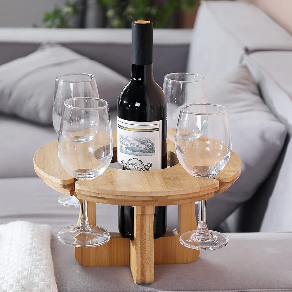 Wine Table for Outdoor Beach Garden Portable Small Wine Table with Glass Bottle Holder for Camping