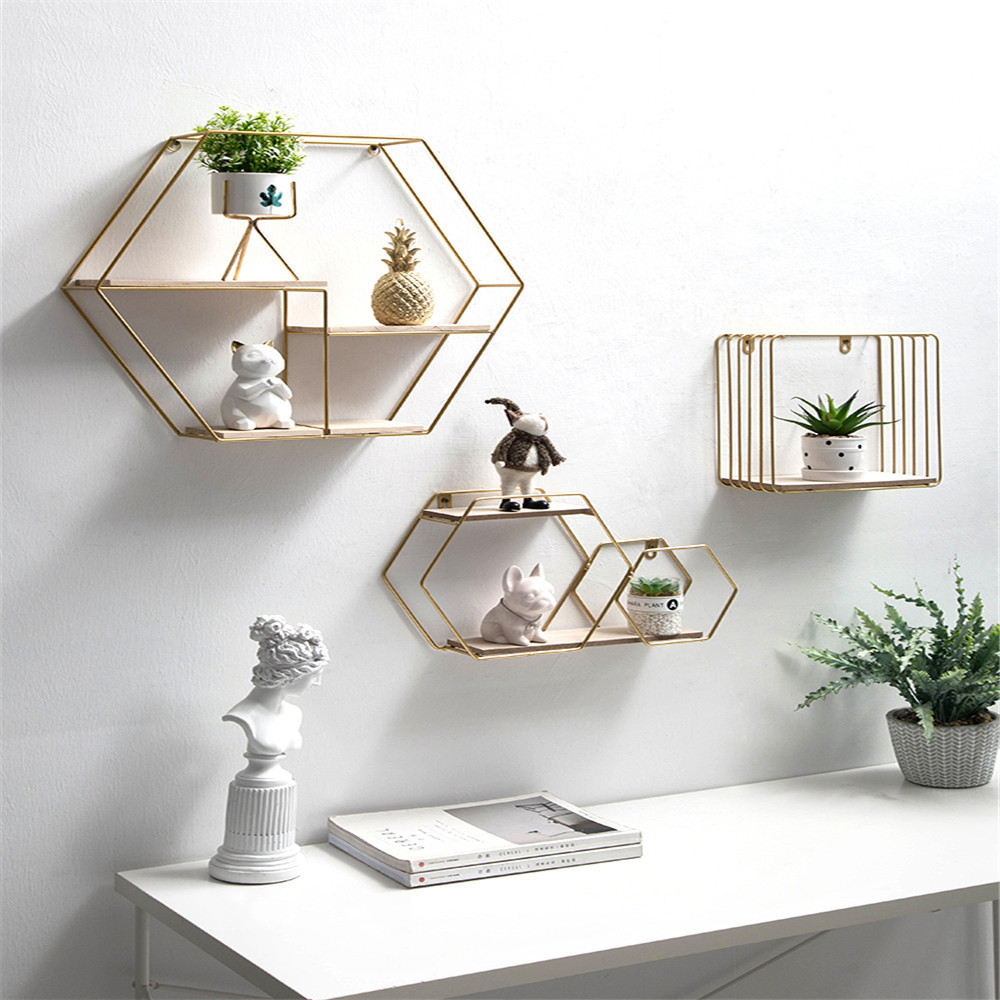 Modern Creative Home Furniture Gold Color Commodity  Shelf Hanging Bracket Metal  Wall Shelf