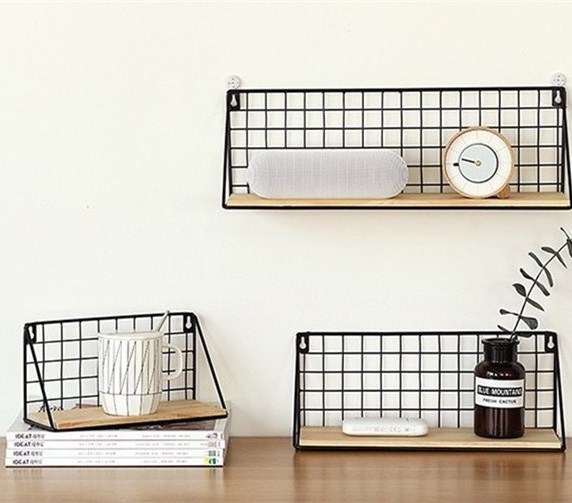 Rustic Floating Shelves Wall Mounted Storage Modern Metal Shelf Bracket  Wall Hanging Iron Black Wood Wooden Wall Rack