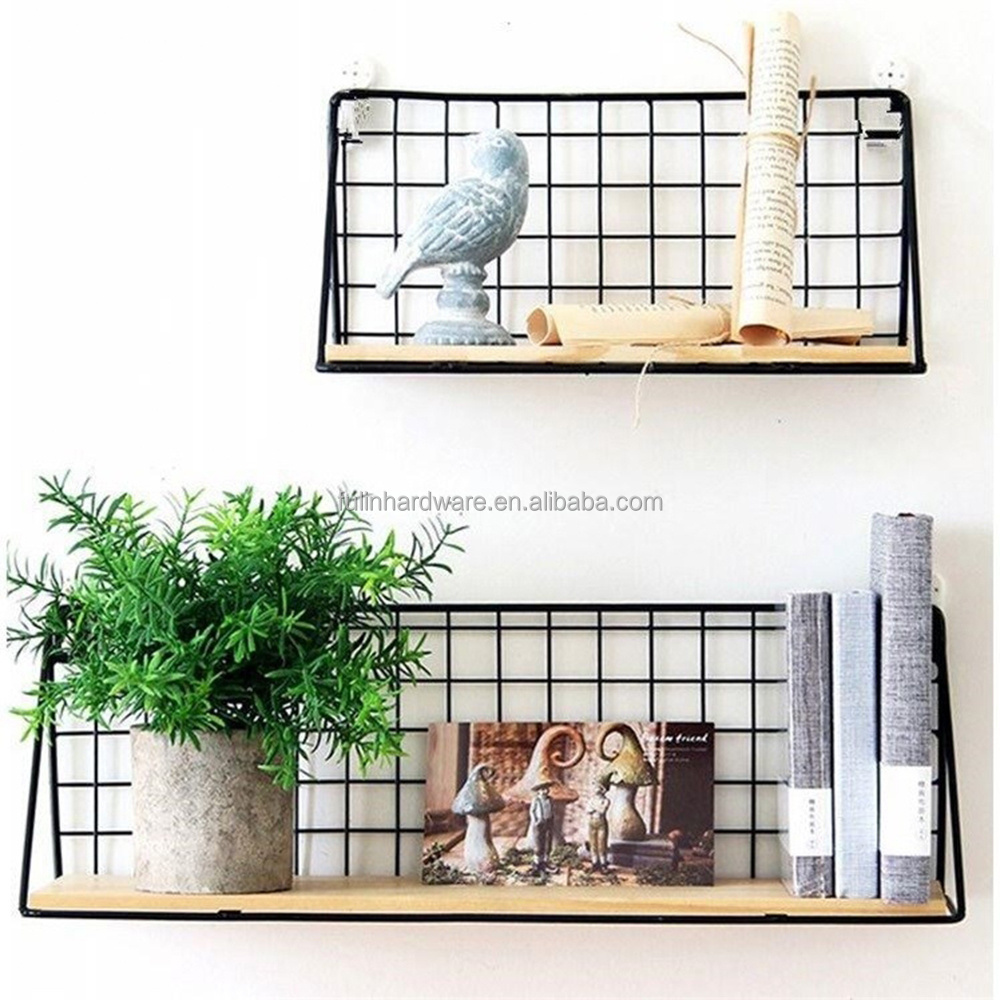 Rustic Floating Shelves Wall Mounted Storage Modern Metal Shelf Bracket  Wall Hanging Iron Black Wood Wooden Wall Rack