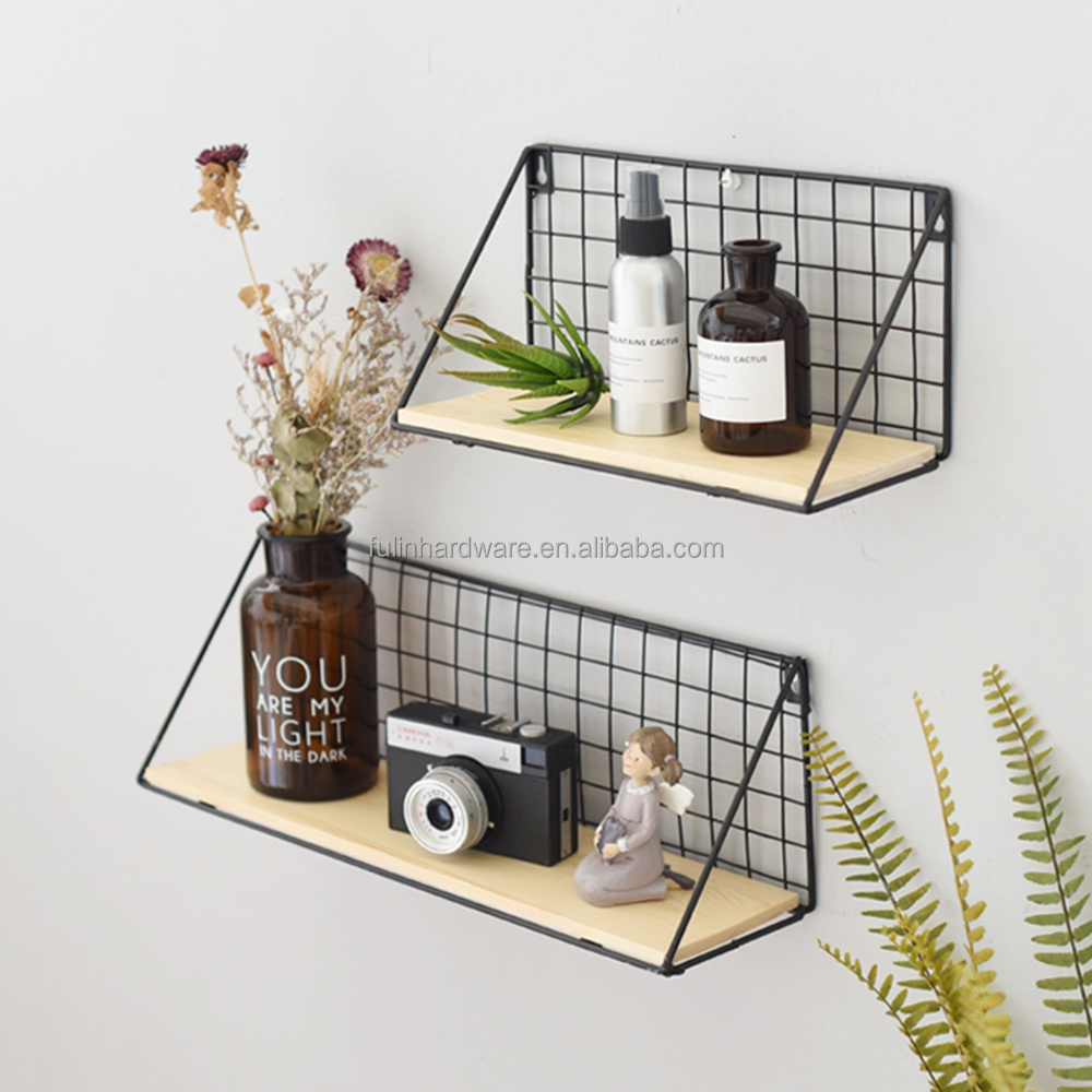 Rustic Floating Shelves Wall Mounted Storage Modern Metal Shelf Bracket  Wall Hanging Iron Black Wood Wooden Wall Rack