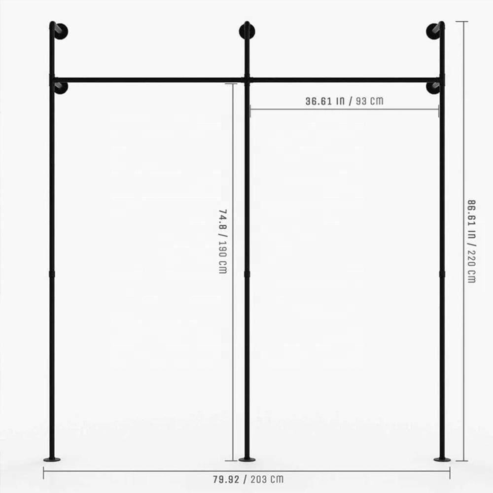 Industrial Style Clothes Rack For Clothing Store Metal Iron Black Racks For Clothes