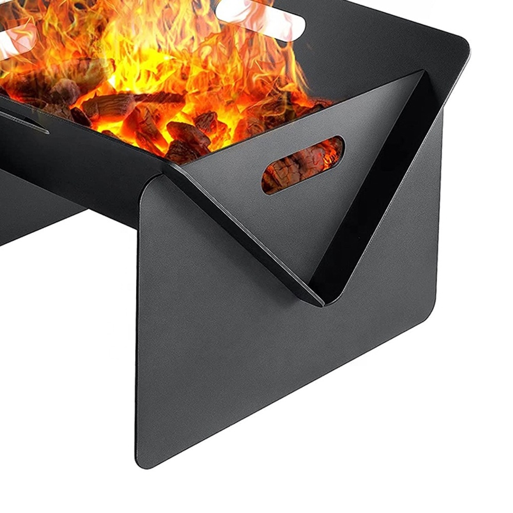 Portable Outdoor Fire Pit Metal Collapsible Fire Ring Stove Iron Outdoor Camping Backyard Picnic Bonfire BBQ Fire Pit