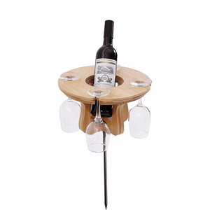 Wine Table for Outdoor Beach Garden Portable Small Wine Table with Glass Bottle Holder for Camping