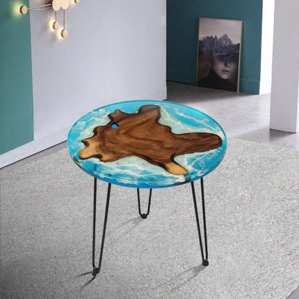 Modern Nordic Style Round Resin Coffee Table With Hairpin Legs Customized Table Top Epoxy Resin For Home Office Hotel