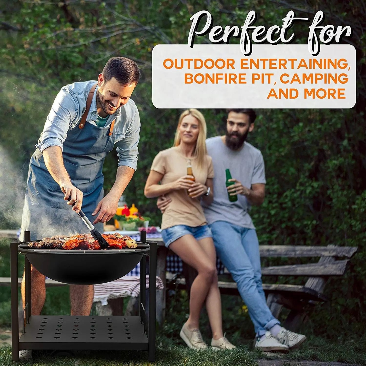 Portable Outdoor Fire Pit Steel BBQ Grill Burning Fire Pit Bowl Camping Picnic Bonfire Pit