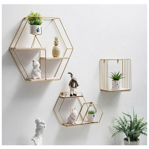 Modern Creative Home Furniture Gold Color Commodity  Shelf Hanging Bracket Metal  Wall Shelf