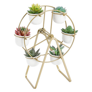 Modern Decorative Ferris Wheel Steel Plant Stand Creative Ceramic Indoor Gold Flower Display Planter Pot Stand Plant Rack