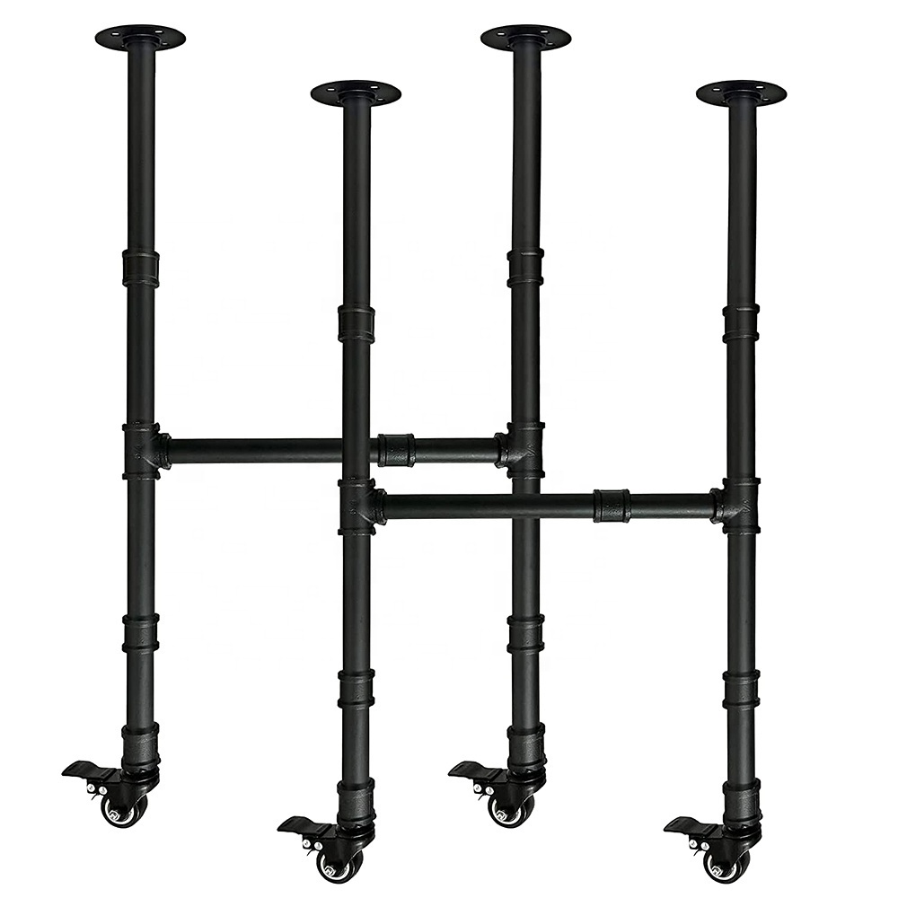 Industrial Pipe Table Legs with Casters Black Steel Iron Base Legs Vintage Style End Table Legs