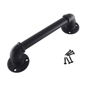 Industrial Antique Cast Iron Matt Black Pipe Black Door Pull Handle Door Dandle Black Kitchen Cabinet Drawer Handle Furniture